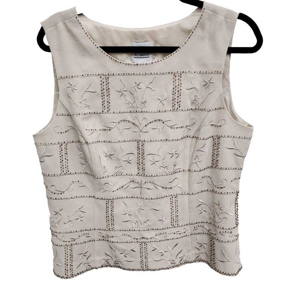 R&M Richards Embroidered Beaded Tank Top Womens Size 14 Cream Formal Timeless
